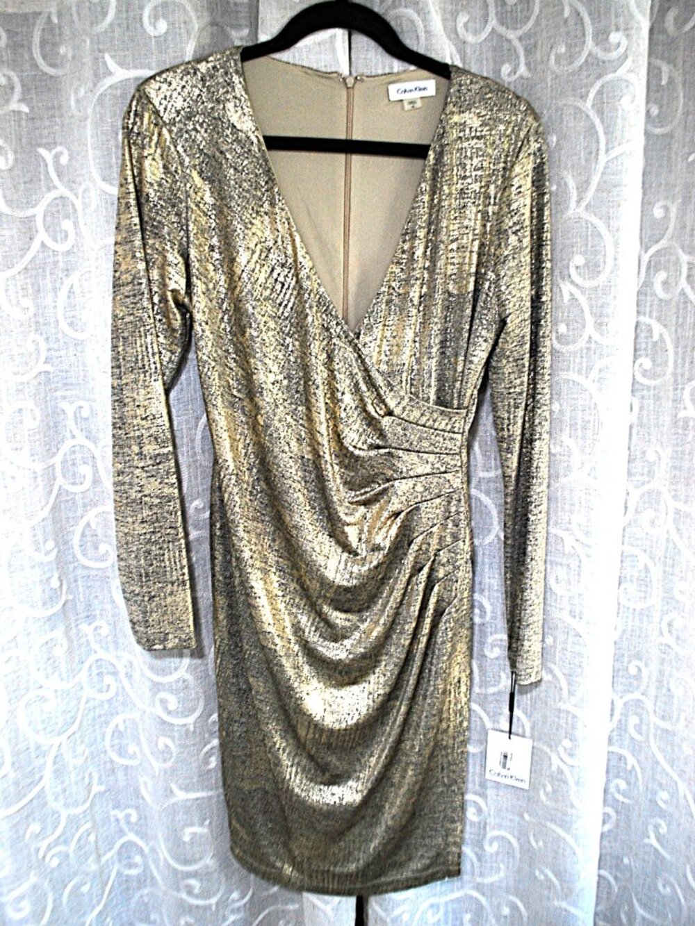 Calvin Klein Gold Lame Holidays Dress Size 10 NWT